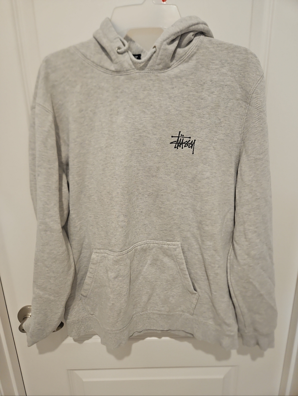 Stussy Gray Hoodie Pullover Big Logo Back Graphic Men M Skate Streetwear